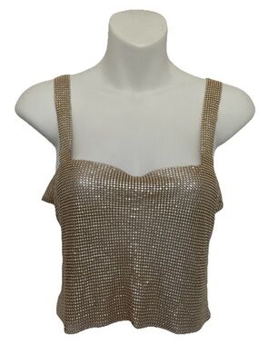 NWT Gold Metal CHAINMAIL Mesh RHINESTONE Festival Spirit TOP Size Small NWT